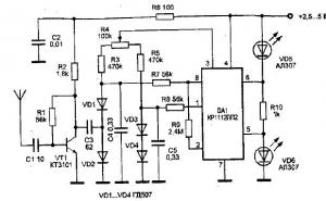 Постой малогабаритный детектор жучка с индикацией на двух светодиодах