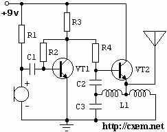 Жучек с двумя транзисторами