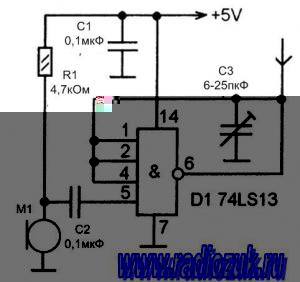 Радио жук на микросхеме 74LS13