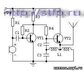 Простой радиомикрофон (жучок) на двух транзисторах c повышенным КПД